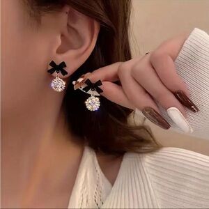 Black Bow Crystal Drop Earrings NWT Elegant Dangle Studs NWT